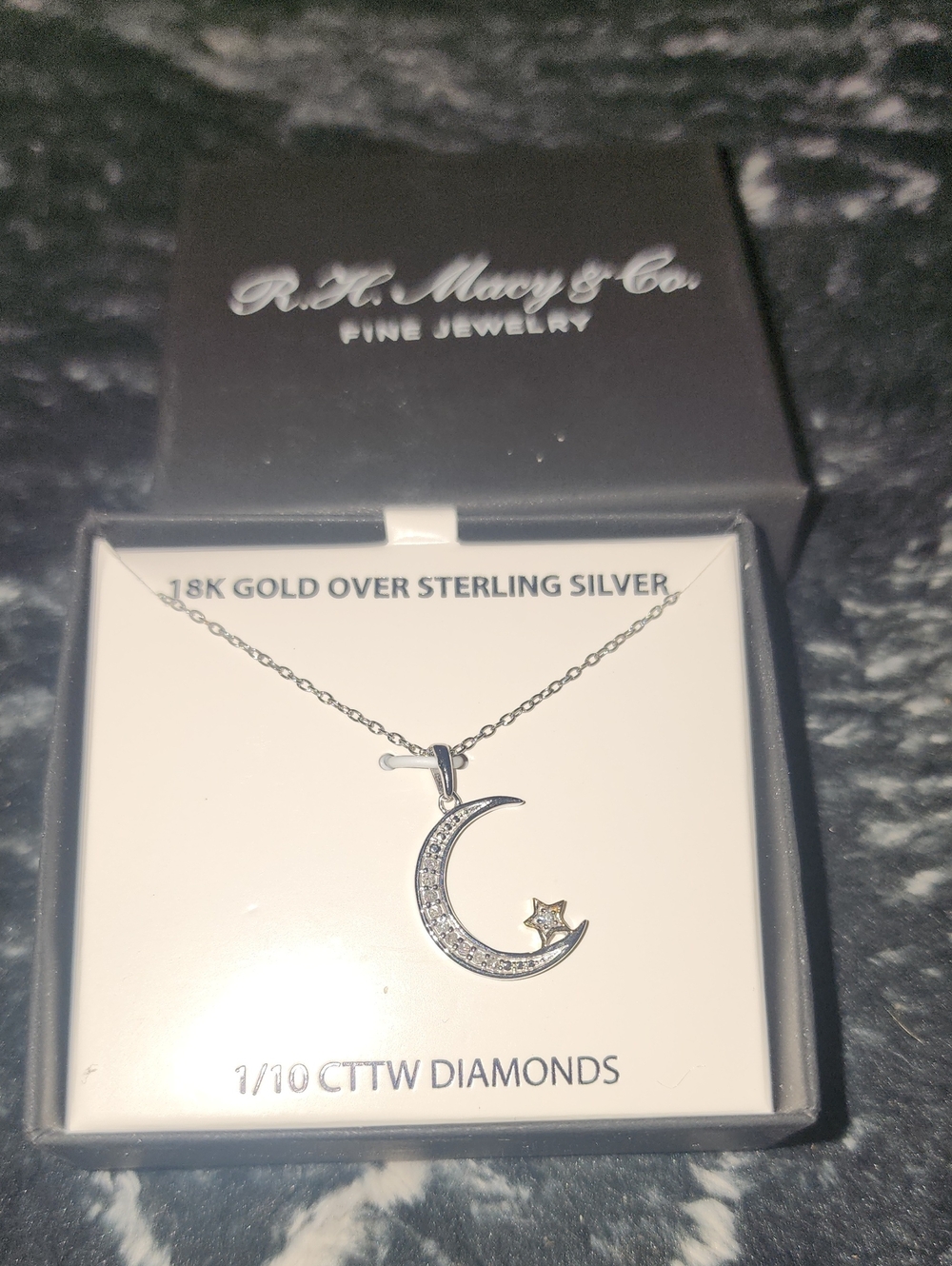 Crescent Moon Diamond Pendant Necklace - Silver & Gold